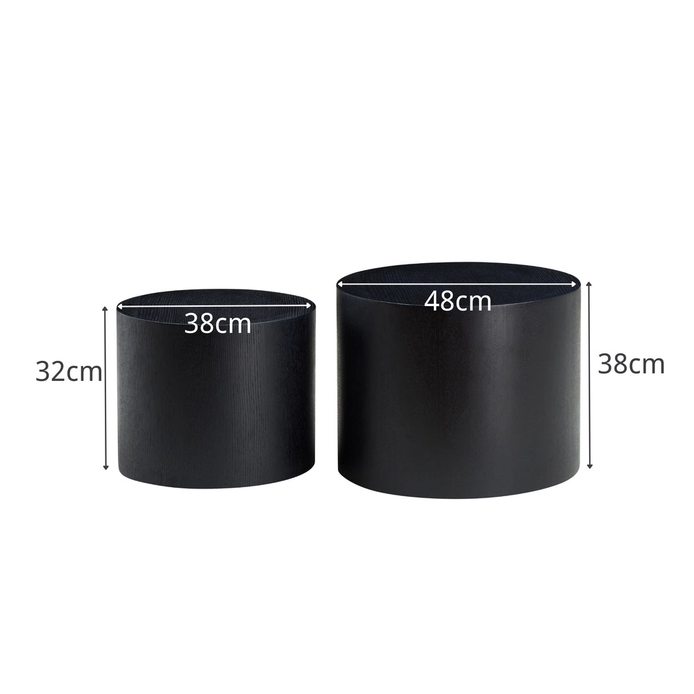 Set 2 Tavolini da Caff¨¨ Rotondi Impilabili ¨C MINIMAL ¨C Legno Naturale/Nero/Noce, ?48x38 + ?38x32 cm