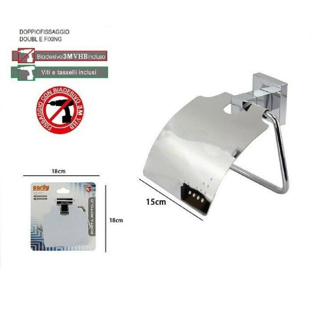 Trade Shop - Porta Rotolo Carta Igienica Con Copertura Fissaggio A Parete Bagno Square 59180 -