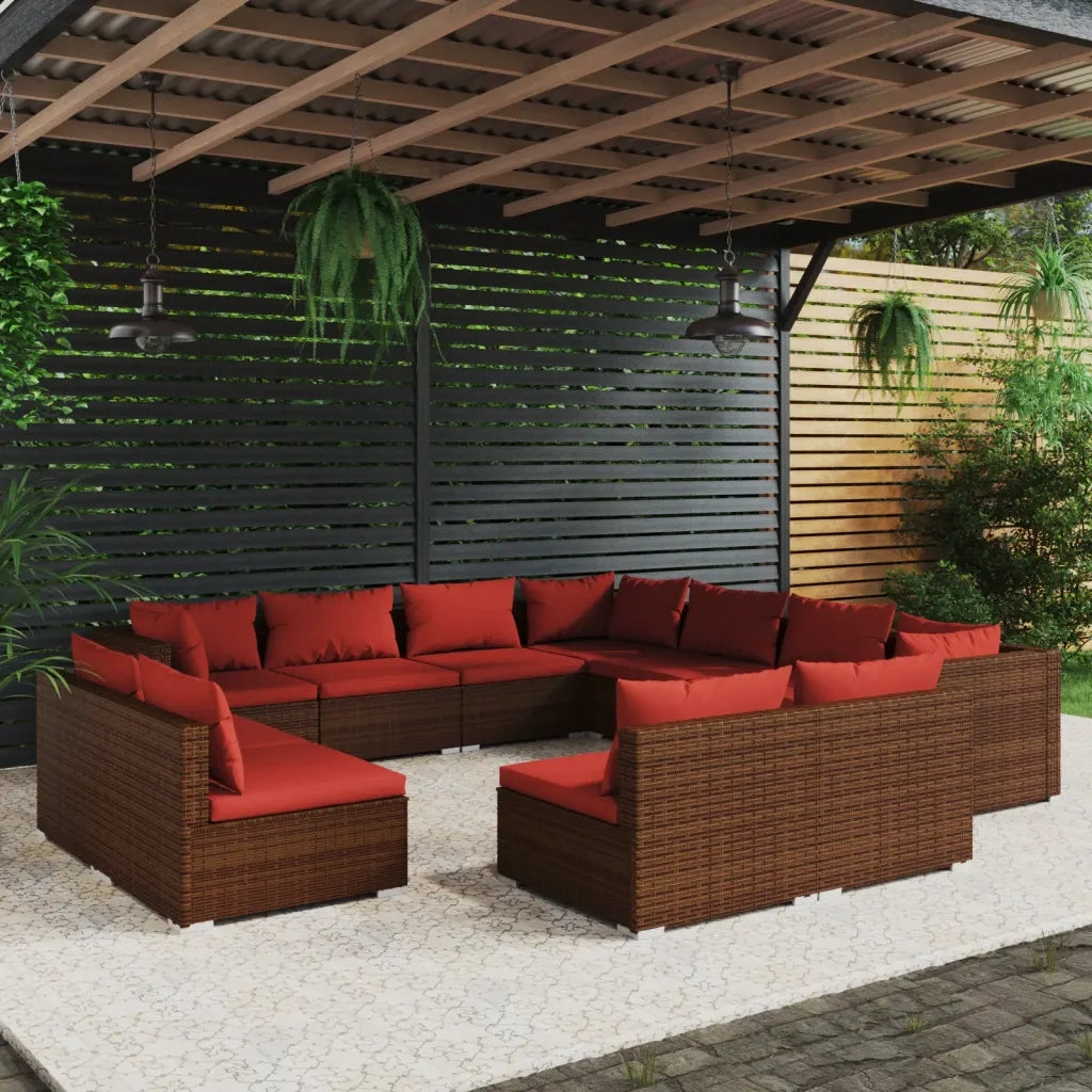Set Divani da Giardino 11 pz con Cuscini in Polyrattan Marrone cod mxl 35169