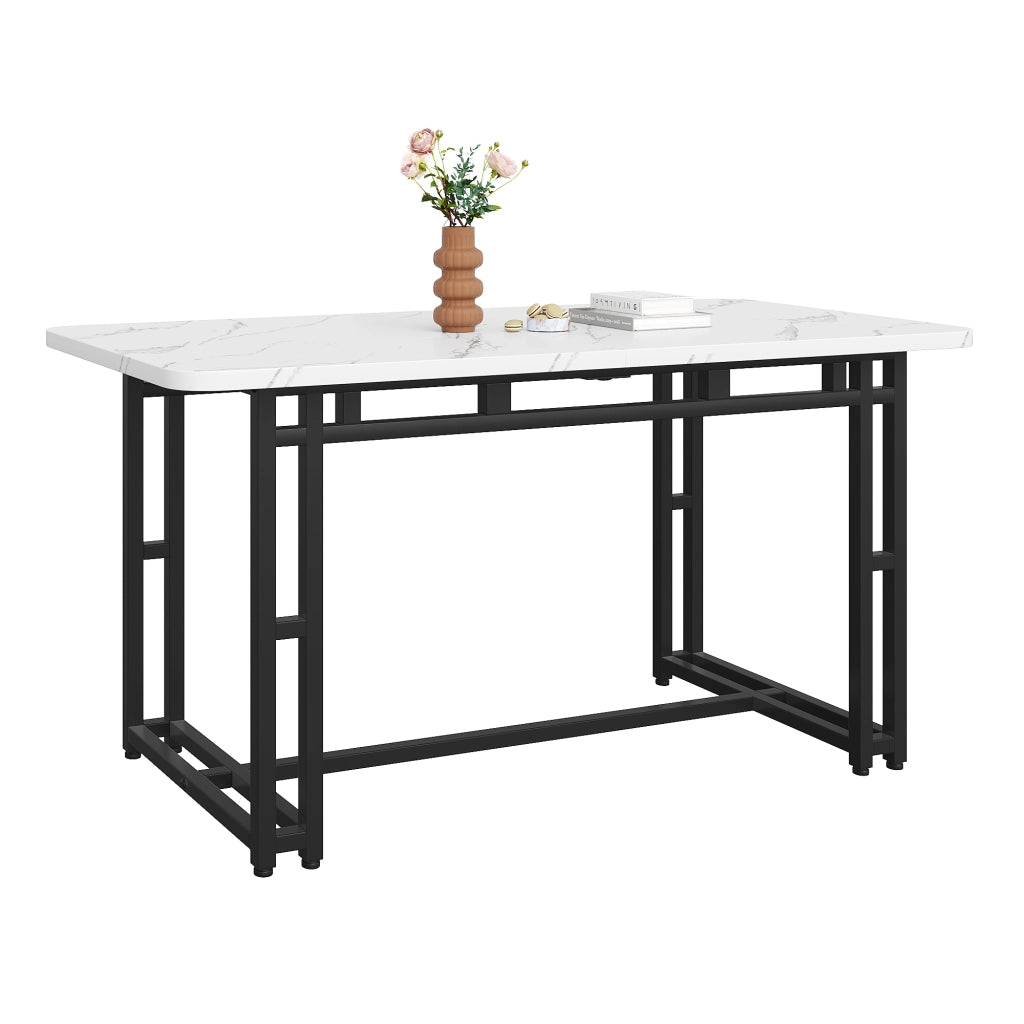 Tavolo da pranzo in MDF con gambe in metallo nero, per sala da pranzo e soggiorno, bianco e nero, 120 × 70 cm