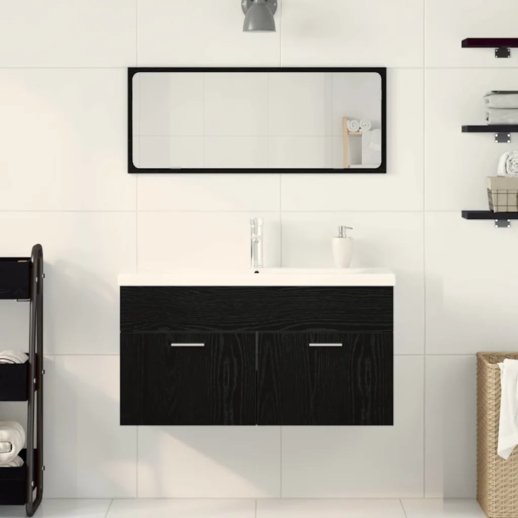 Set di mobili per il Bagno | Armadio da bagno 3 pz Rovere Nero Legno multistrato