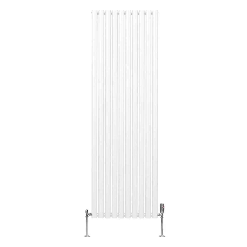 Radiatore a colonna ovale e valvole cromate TRV Designer bianco 1800mm x 600mm