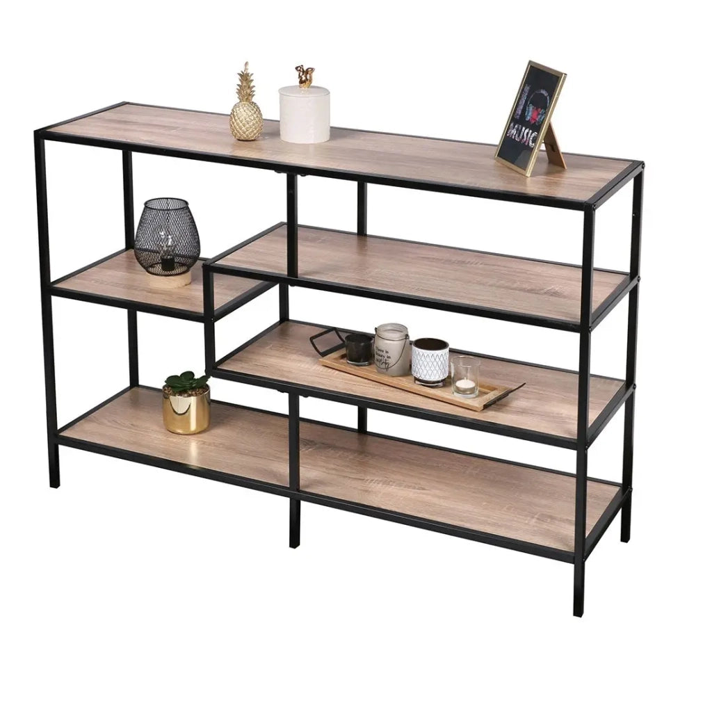 Consolle d'ingresso stile industriale collezione HOLBORN. Colore rovere e nero. 5 scaffali