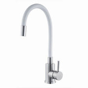 Trade Shop - Miscelatore Rubinetto Lavello Cucina Canna Flessibile Bianco Acciaio Satinato 52688 -