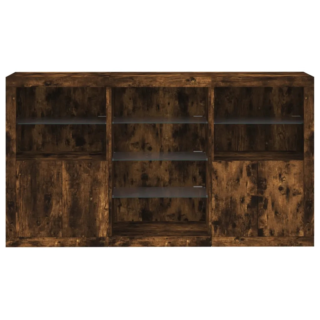 Credenza con Luci LED-Buffet-Armadio da cucina Rovere Fumo 181,5x37x100 cm 618501