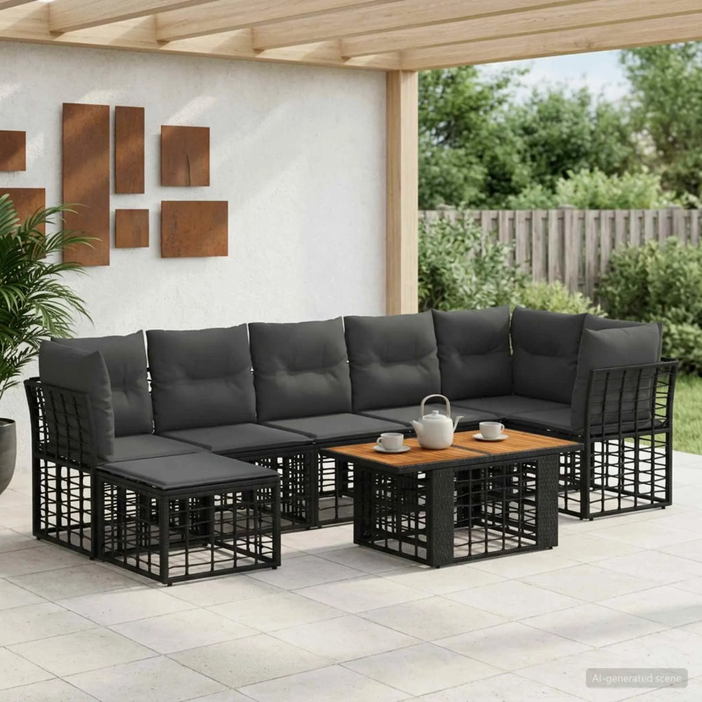 Set Divano da Giardino 8 pz Nero e Grigio scuro polyrattan 3437889