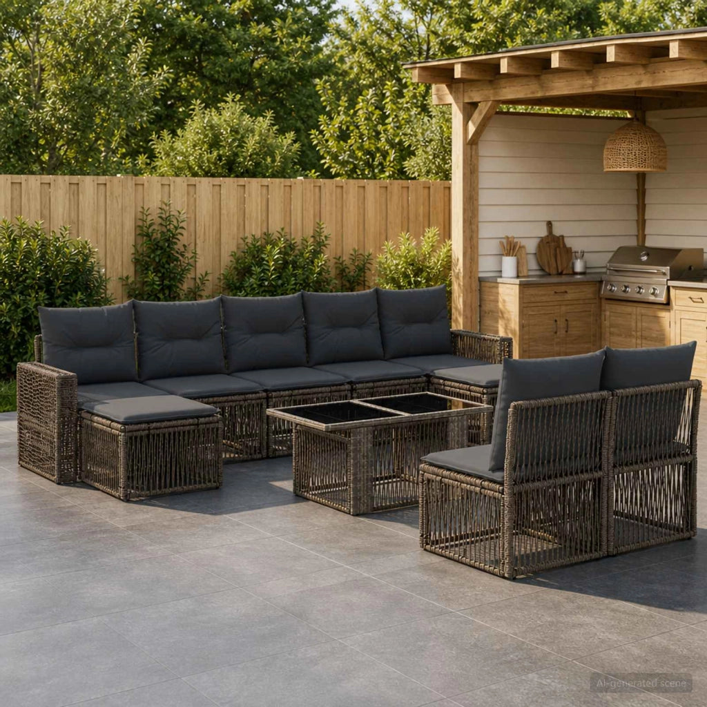 Set Divano da Giardino 10 pz Grigio e Grigio Scuro polyrattan 3436844