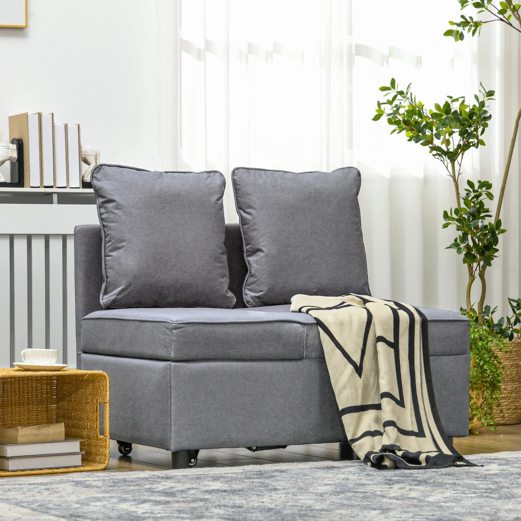 Poltrona Letto 3 in 1 con Schienale Reclinabile ¨C Zephmum ¨C Tessuto Grigio Scuro, Legno, 98x71x67 cm