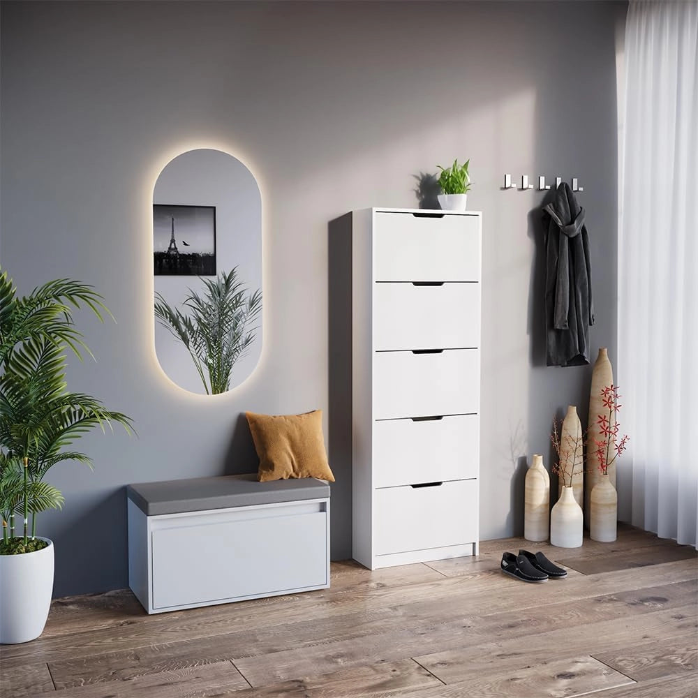 Scarpiera da ingresso Luca, Bianco, 22 x 169 cm 5 scomparti