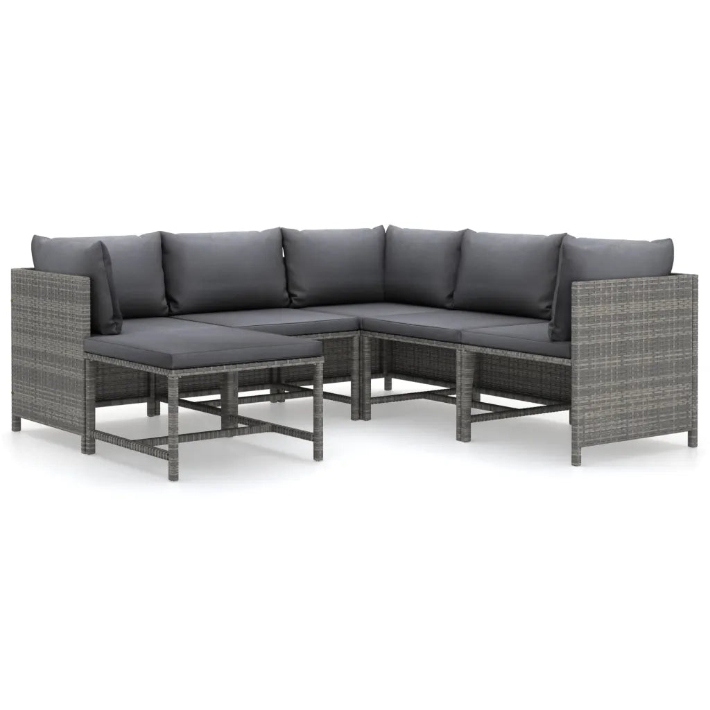 Set Divani da Giardino 6 pz con Cuscini in Polyrattan Grigio
