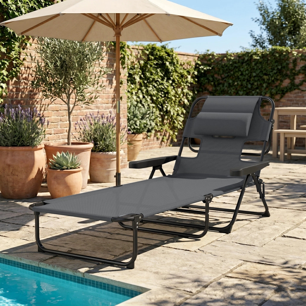 Poltrona chaise longue da giardino pieghevole ¨C zephmum ¨C Grigio 72x194x89 cm