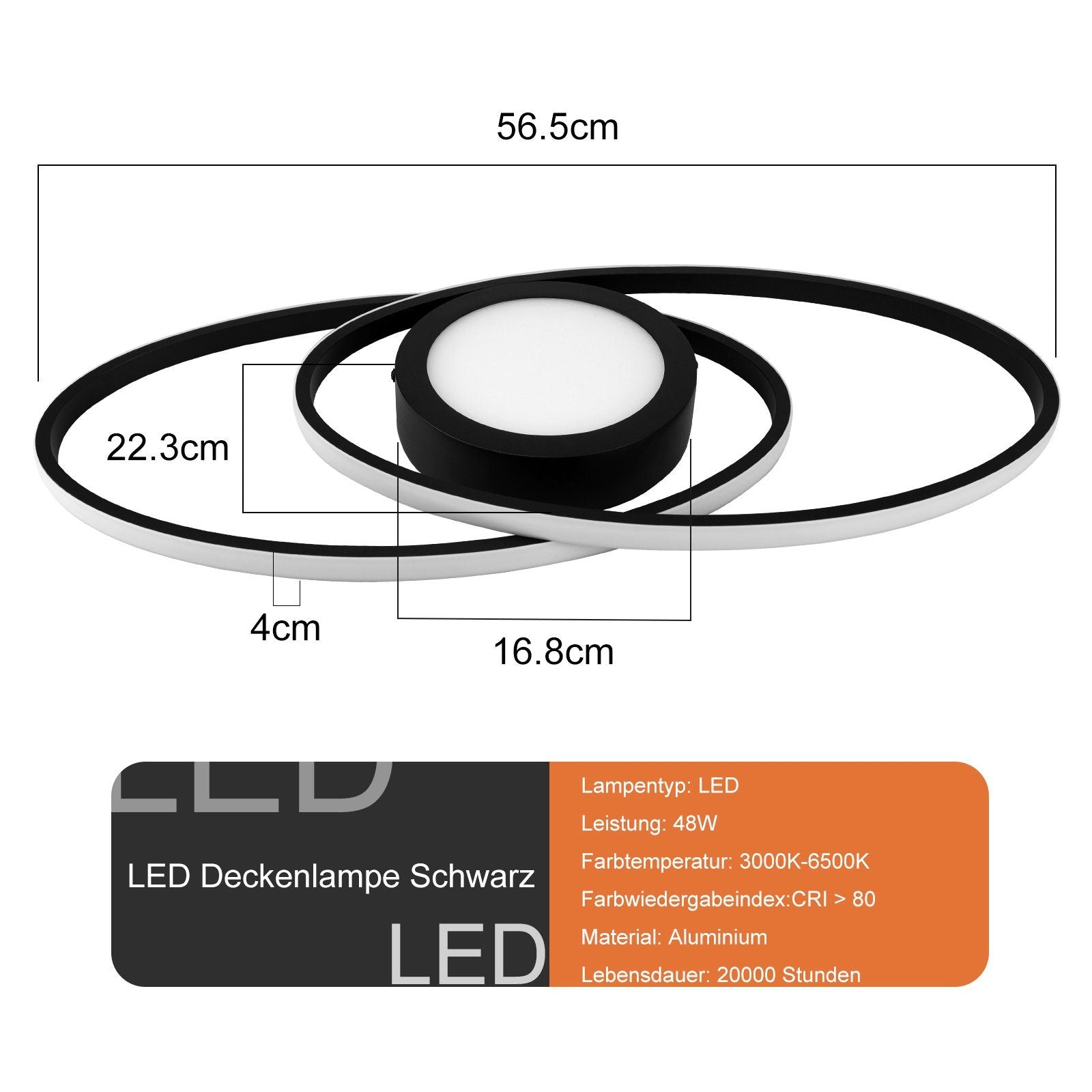 ZMH Lampada da soffitto plafoniera LED moderna dimmerabile 48W telecomando per corridoio