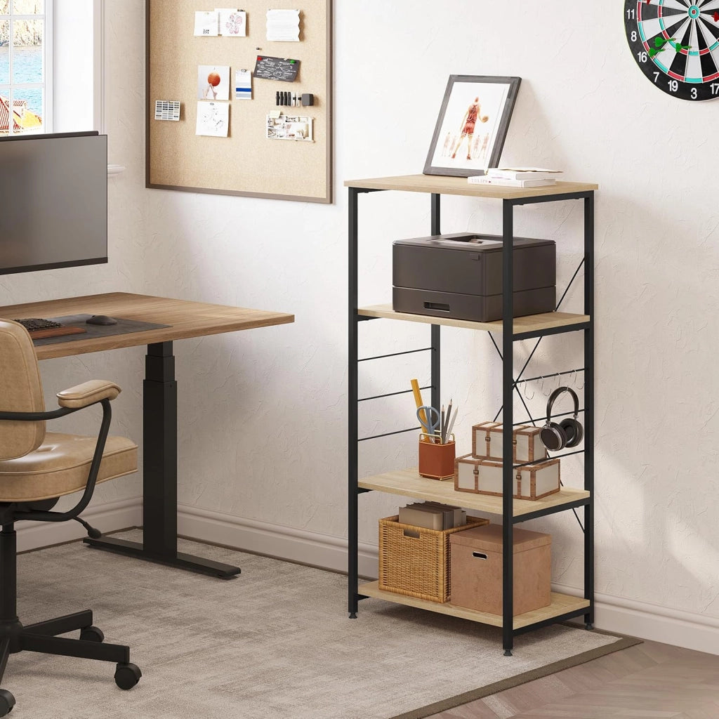 Scaffale per Cucina Carrello Porta Microonde Forno a 4 Ripiani con Ganci in Acciaio Legno
