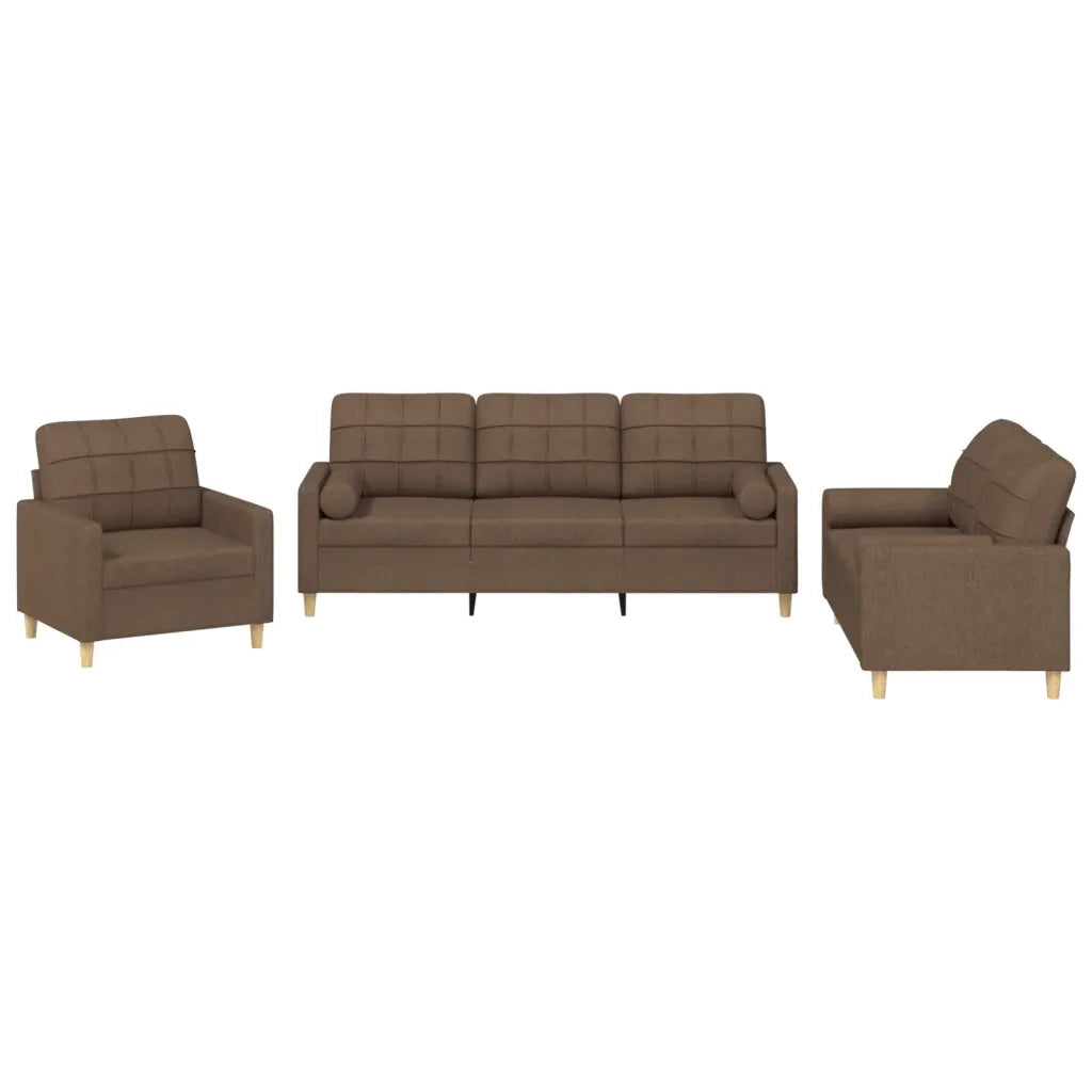 Set di Divani 3 pz con Cuscini Marrone in Tessuto 3201261