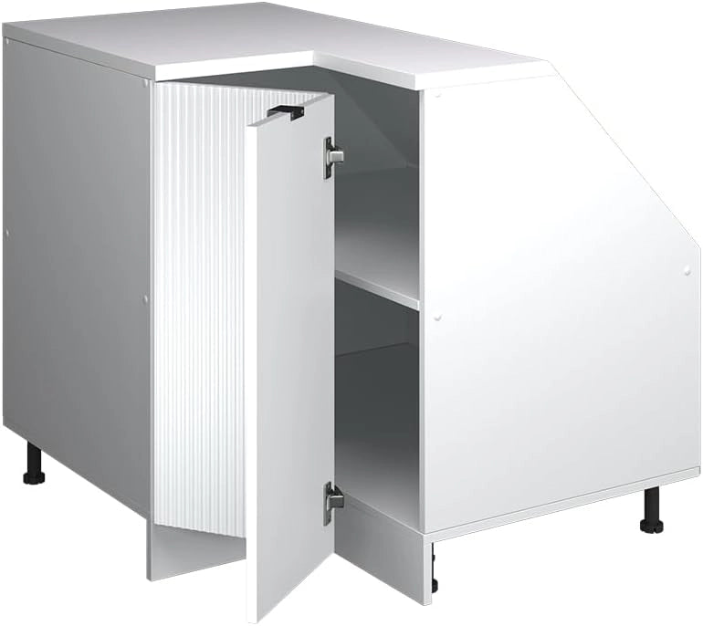 Mobile sottotetto Mobile angolare Rion, Ondulazione bianca, 75.6 x 81.6 cm con 1 porta, carcassa dell’armadio profondità 60 cm, adatto per il salvaspazio sotto tetti spioventi