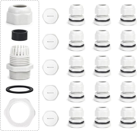 Set di 15 cavi a prova d'acqua in nylon, con 5 connettori, attraversamento di cavo in nylon grigio per diverse connessioni di cavo