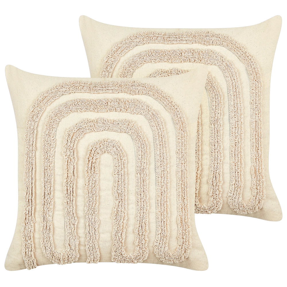 Set di 2 cuscini decorativi in cotone beige 45 x 45 cm con motivo astratto
