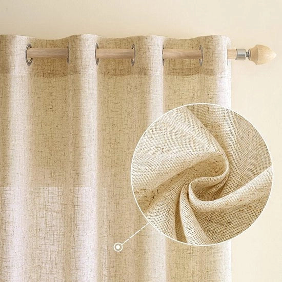 Gordini in lino trasparente - eleganti e vintage - 2 pannelli - giallo chiaro - 140 x 260 cm