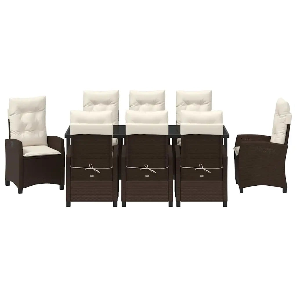 Set da Pranzo per Giardino con cuscino 9 pcs Marrone polyrattan 3380385