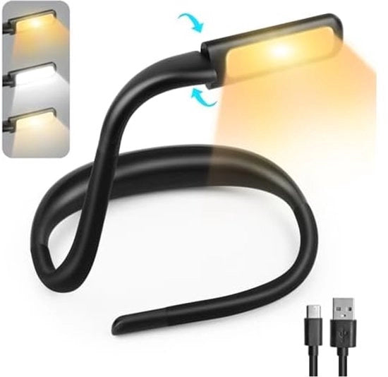 Lampada da lettura, lampada da lettura ricaricabile, protezione per gli occhi e funzione di regolazione della luminosità senza gradazioni, lampada da lettura, collo flessibile, per lettura, maglia, campeggio