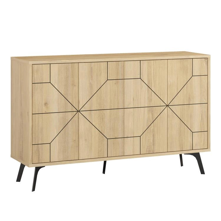 Madia con 4 Ante Credenza Bassa 123x35x77,4 cm Design Geometrico Moderno in Legno Quercia