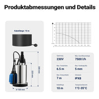 Pompa sommersa acque nere 7500l/h 400W Elettropompa a immersione per acque reflue