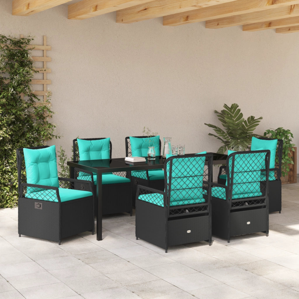 Set da Pranzo da Giardino di 7 Pezzi Rattan Polietilene Nero