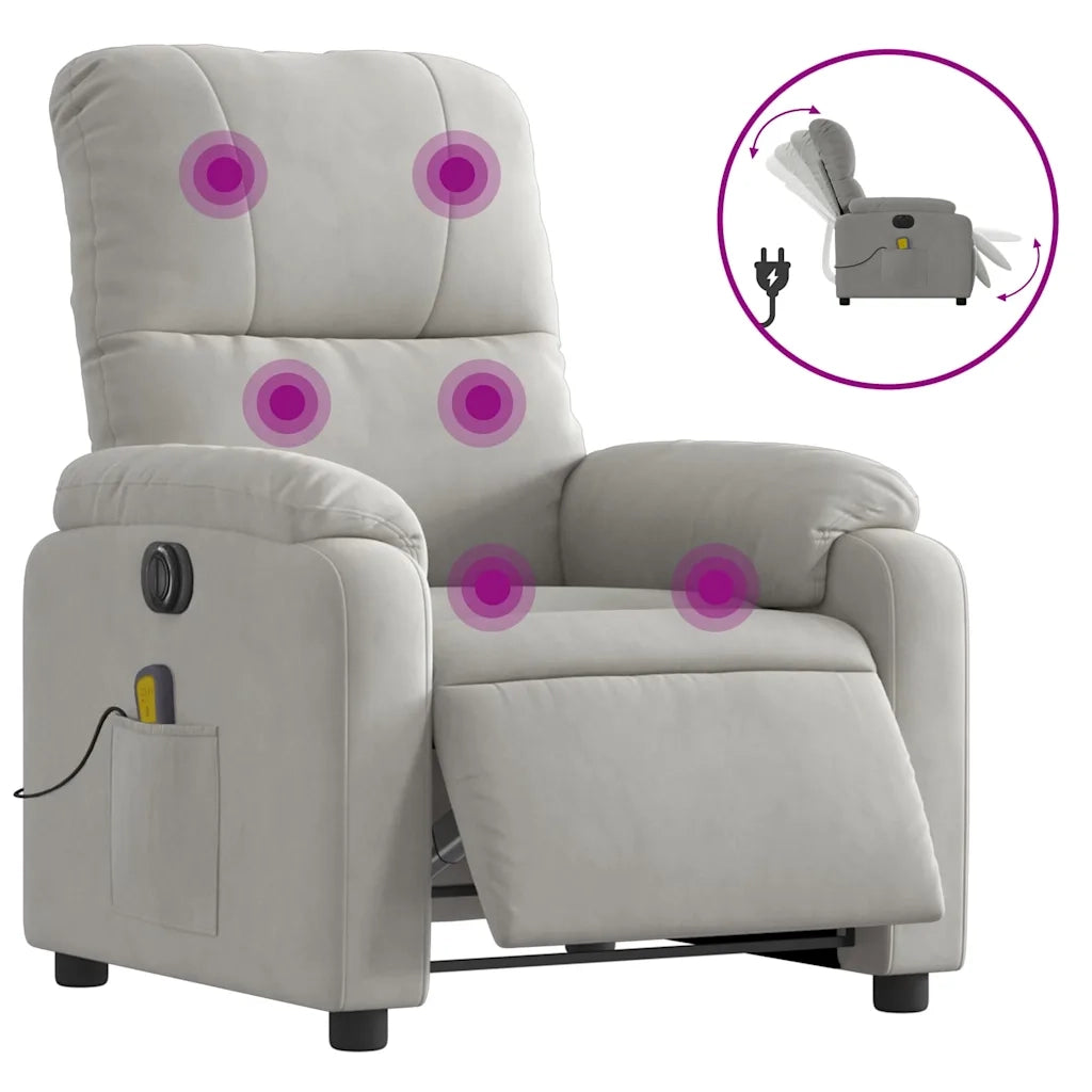 Divano Sedia-Poltrona Reclinante Massaggi Elettrica Grigio Chiaro Microfibra 874750