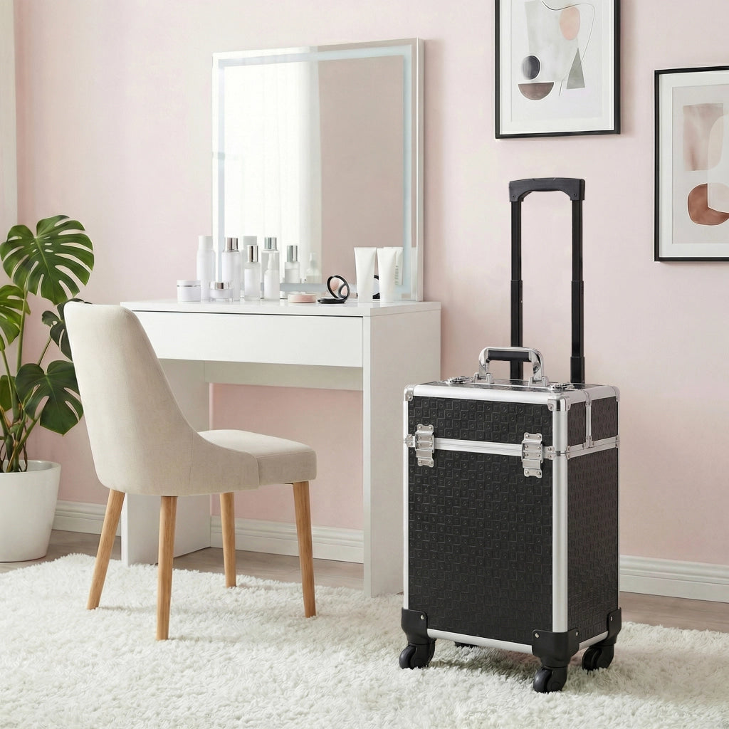 Valigia per Trucco Professionale con Rotelle ¨C Zephmum ¨C 2 Vassoio Compartimento Inferiore Nero