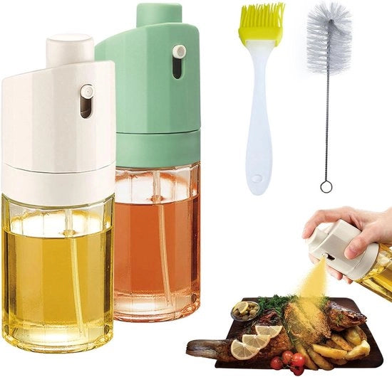 Kit di 2 bombolette per olio da cucina - 210 ml Olio d'oliva da cucina con pennello - Per insalate, frittura ad aria calda, cucina, cottura, frittura, barbecue