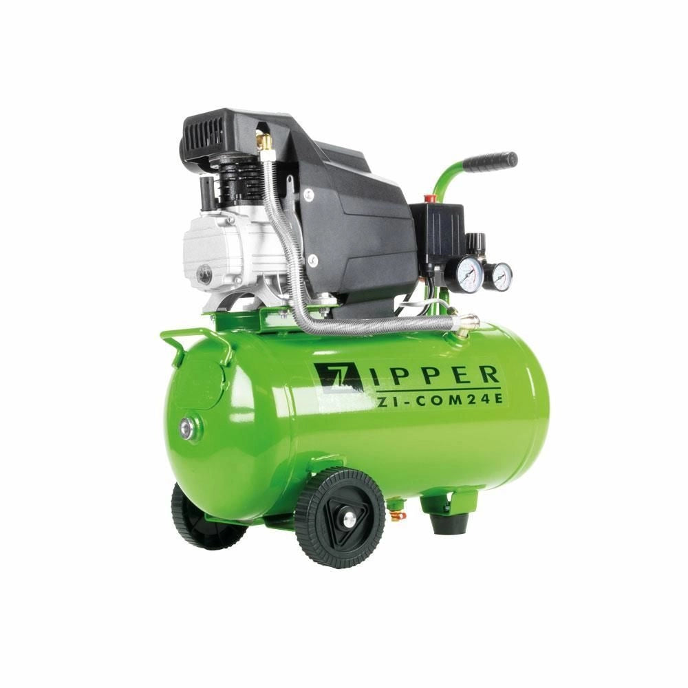 Zipper ZI-COM24E Compressore d'aria a 1 cilindro 24 litri 1100 W 230 V 2 manometri olio lubrificato colore Nero
