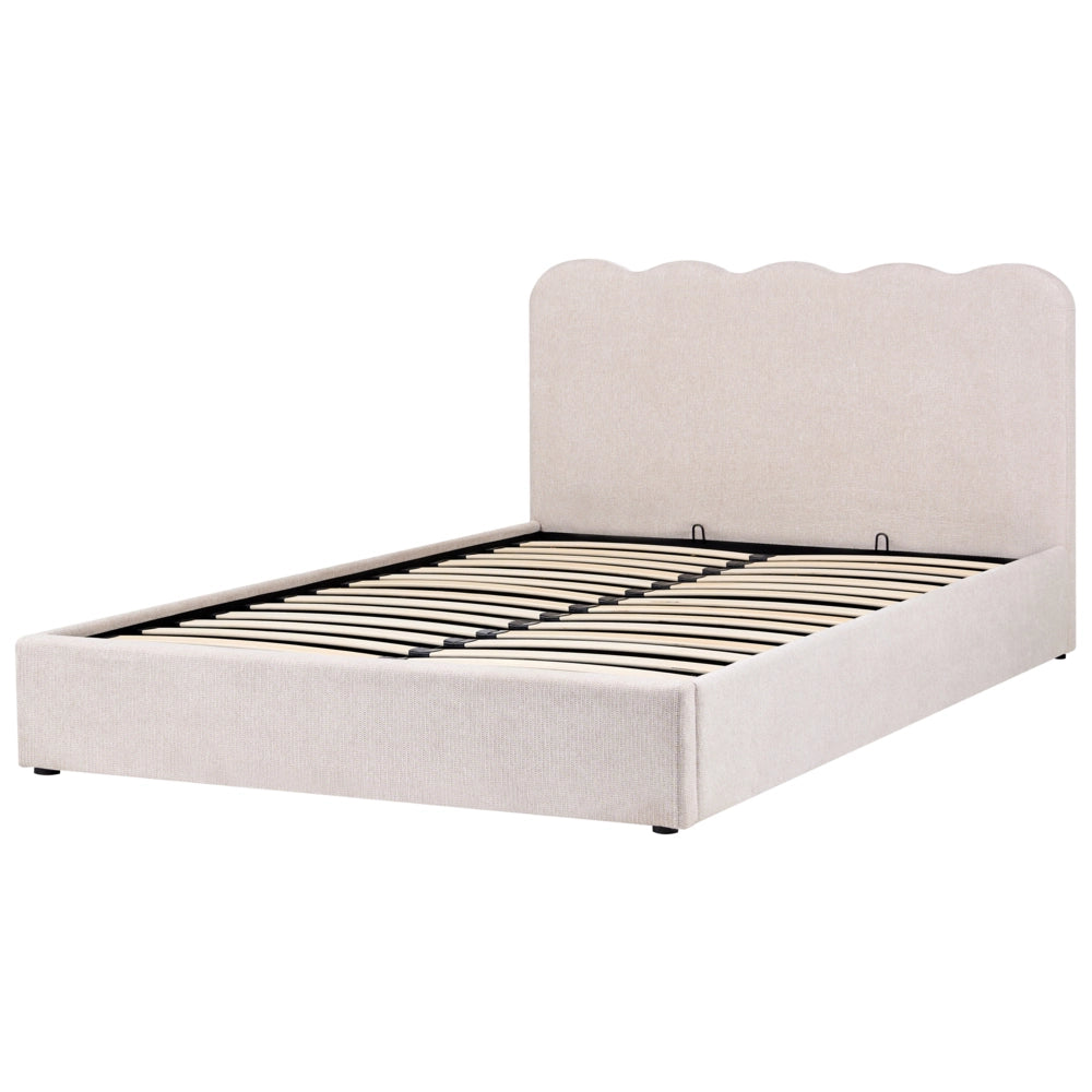 Letto in tessuto beige chiaro 160 x 200 cm contenitore elevabile con testiera e rete a doghe