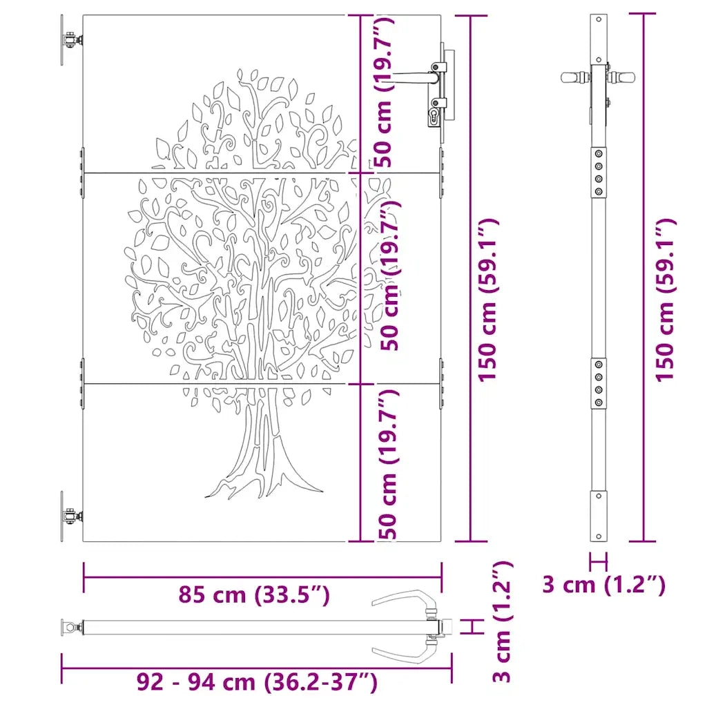 vidaXL Cancello da giardino, Cancello da Giardino 85x75 cm Design Albero in Acciaio Corten