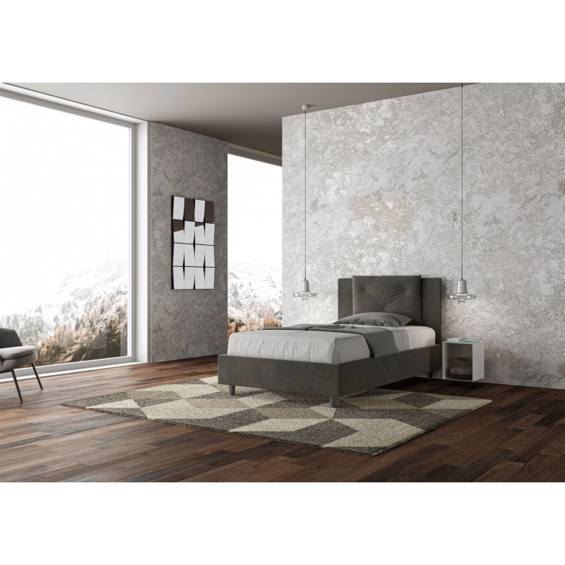 Letto imbottito 1 piazza e mezza 120x210 cm Appia - Senza rete,Microfibra,Grigio