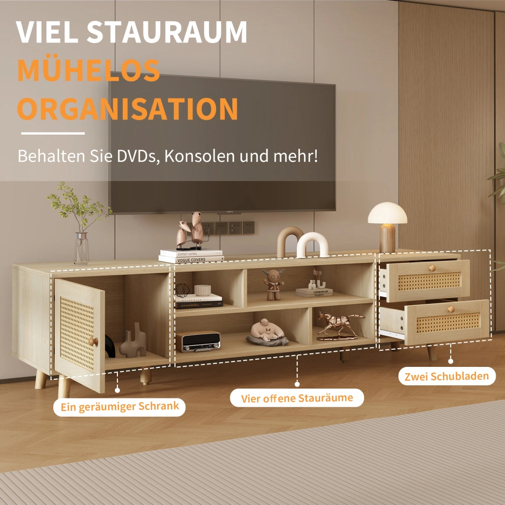 Mobile TV con 2 cassetti; 1 anta e passacavi - per soggiorno - 160x39x40.5 cm - rovere