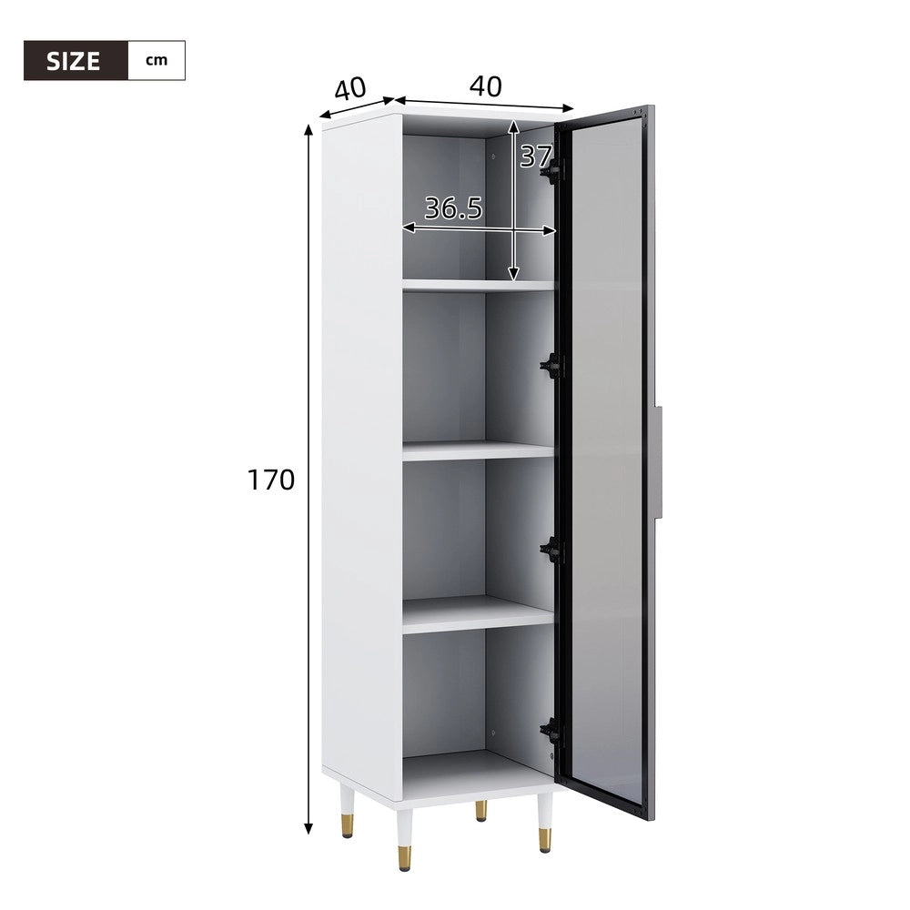Vetrina con LED ¨C Xylo ¨C Bianca, Vetro Fum¨¦, Luce RGB, 170 cm