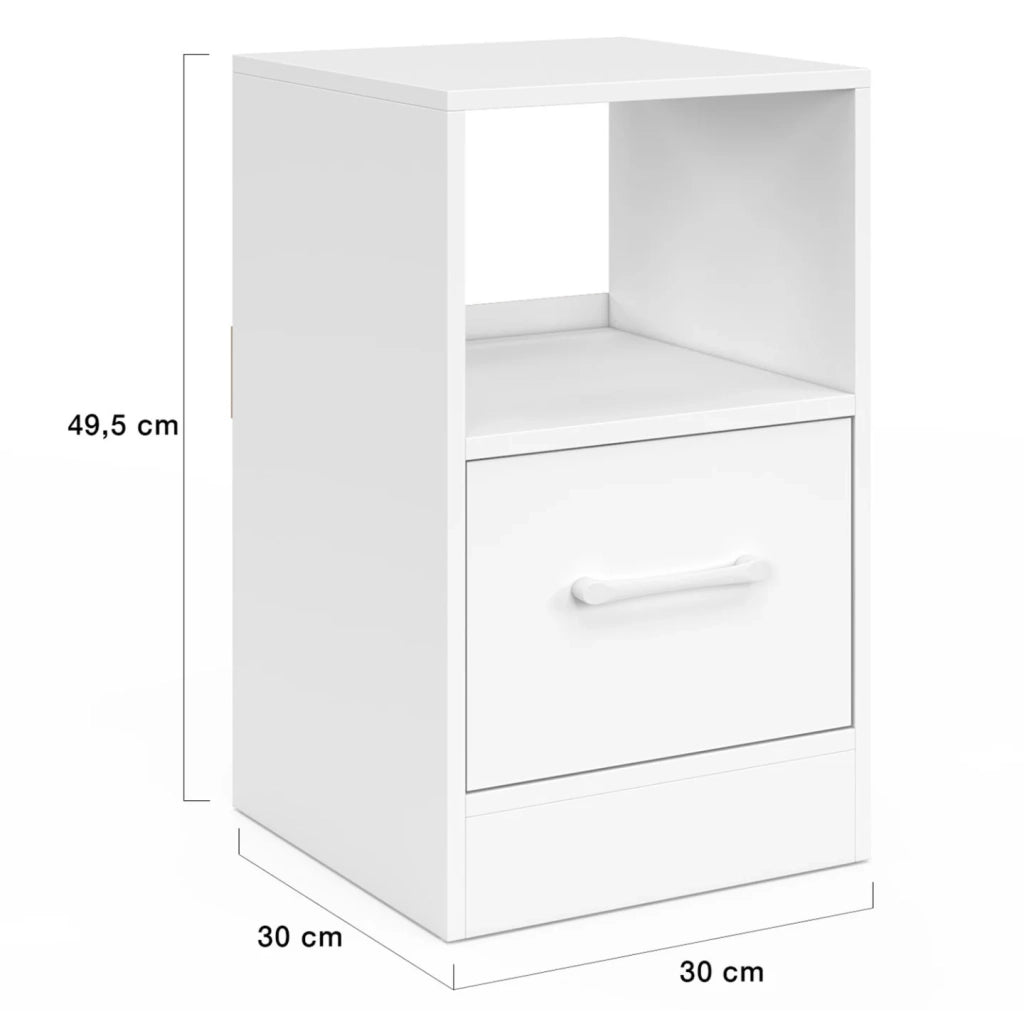 IDMarket - Set di 2 comodini in tessuto a 1 cassetto UPPAH con nicchia in legno bianco