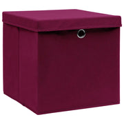 Scatole con Coperchi 10 pz Rosso Scuro 32x32x32 cm Tessuto 288344