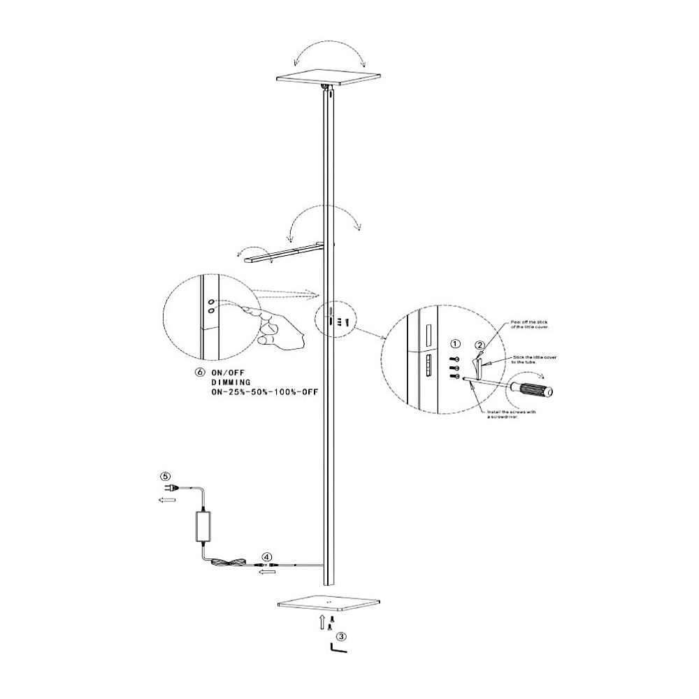 Ideal - Piantana a Led Nera in metallo H.180 cm Fabas Luce - 2 luci da 40W e 8W a led integrato 3000K