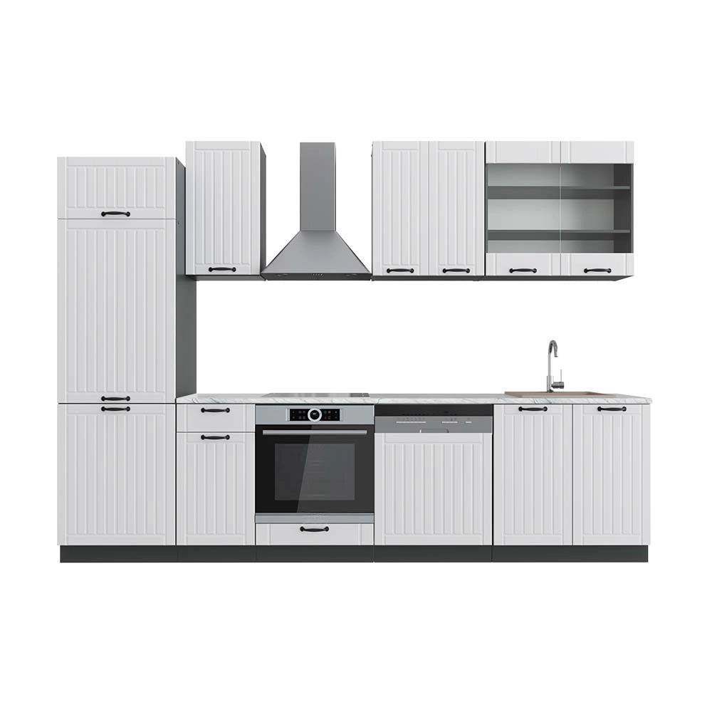 Cucina componibile Fame-Line Bianco rustico/Antracite 300 cm, PL Marmo Vicco