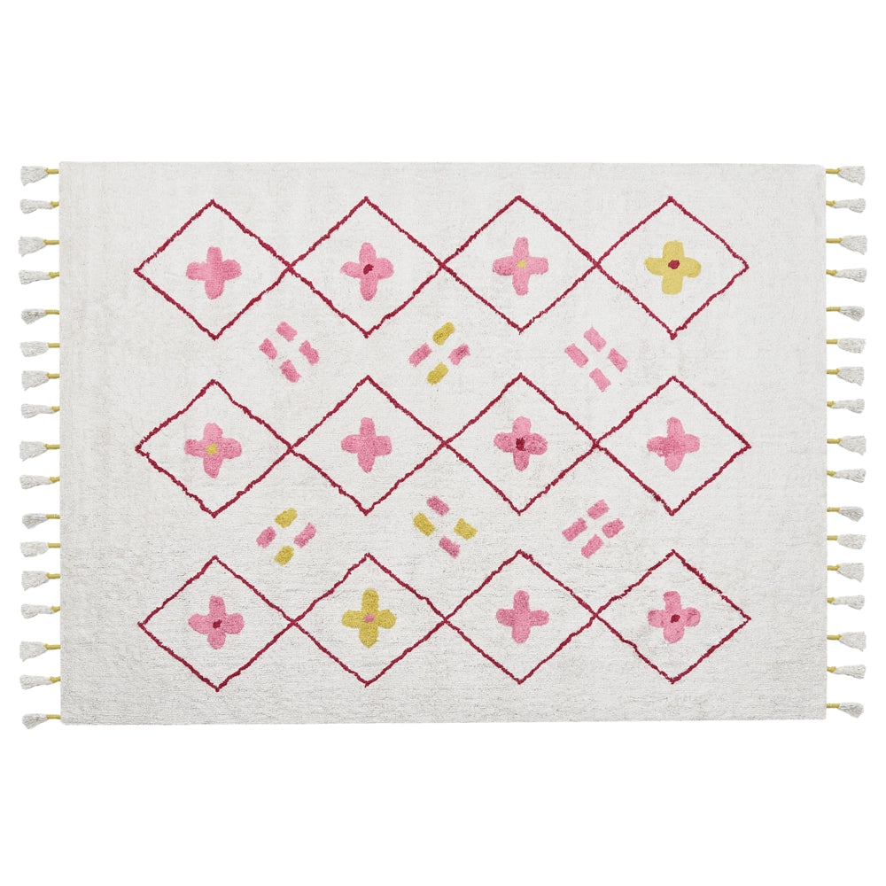 Tappeto in cotone multicolore con motivo geometrico e nappe 160 x 230 cm camera da letto soggiorno