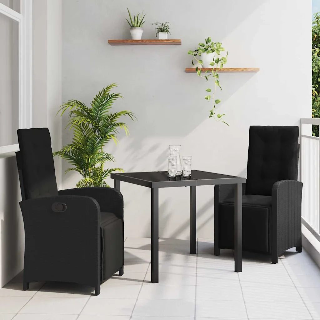 Set da Pranzo per Giardino con cuscino 3 pcs Nero polyrattan 3380309