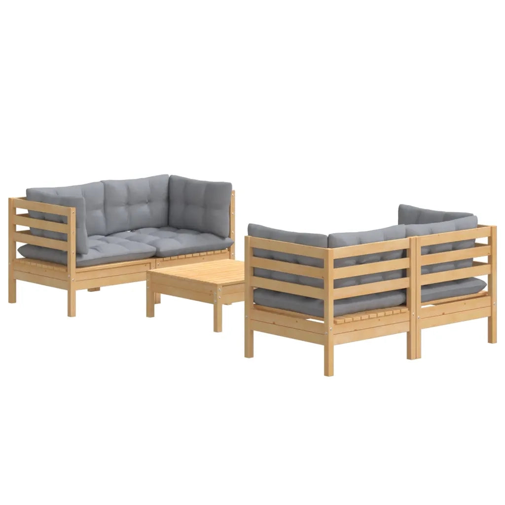 Set Divani da Giardino 5 pz con Cuscini Grigi Massello di Pino 3096021