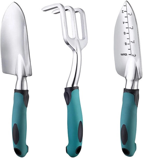 Set di giardinaggio 3 in 1, set di attrezzi da giardino in alluminio con badile, zappatrice e rastrello per la cura della giardiniera