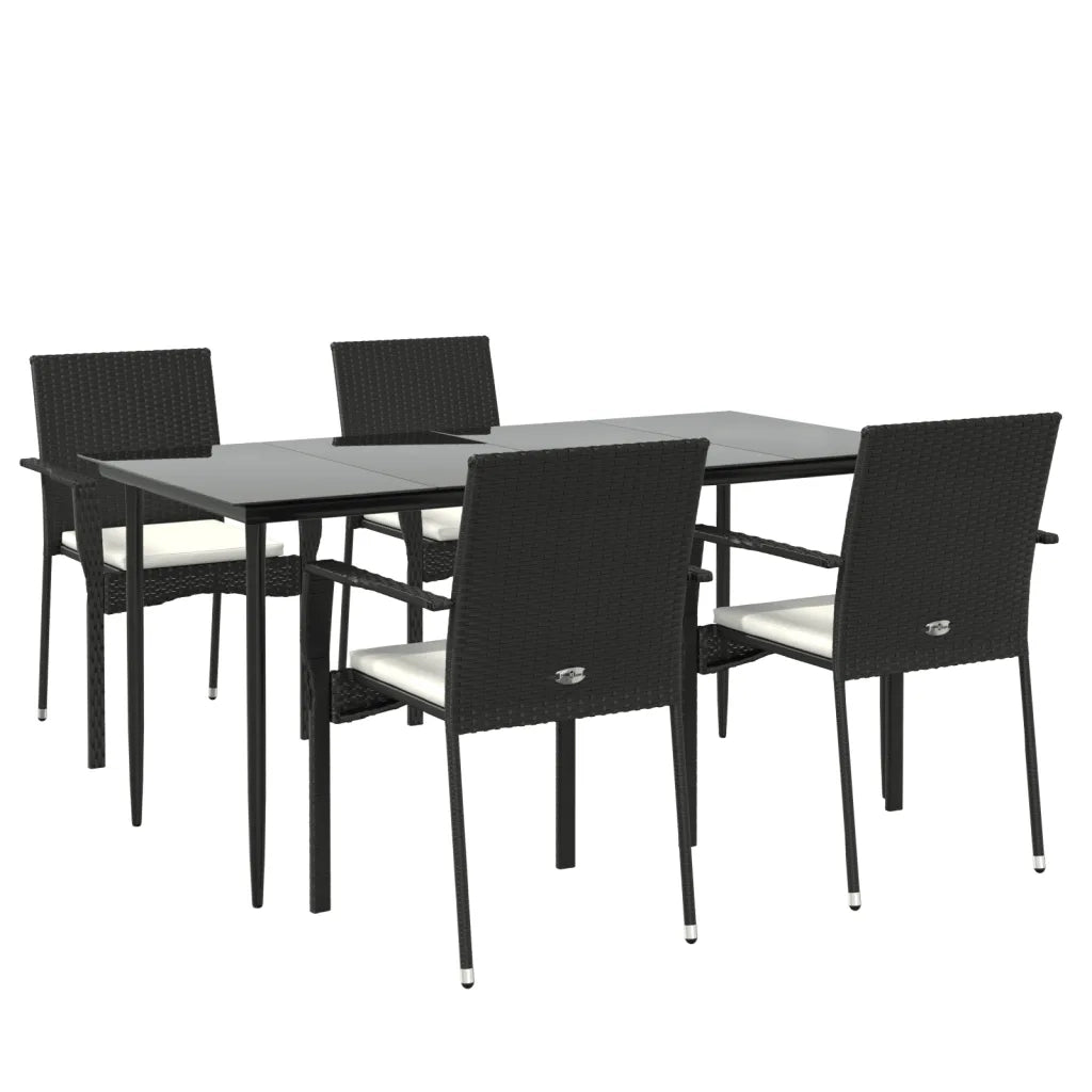Set da Pranzo da Giardino 5 pz | Set Salotto da Giardino Nero con Cuscini in Polyrattan