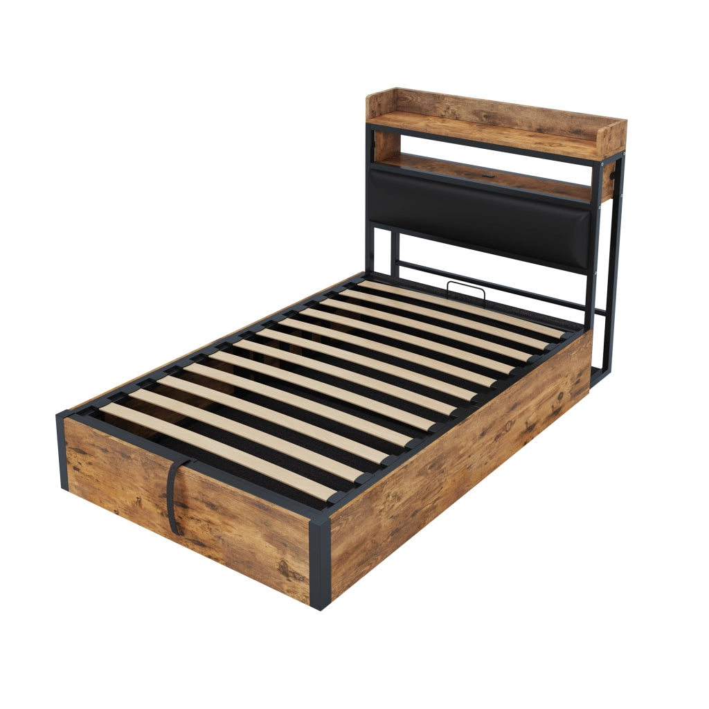 LETTO Contenitore 90x200 cm Nero con meccanismo idraulico e USB
