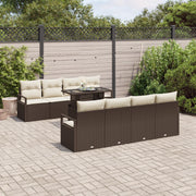 Set di divani da giardino  9 pezzi con cuscini marrone in polyrattan