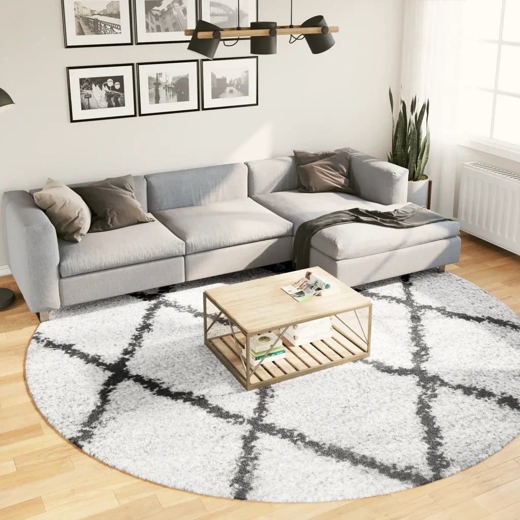 Tappeto Shaggy PAMPLONA a Pelo Lungo Crema e Nero Ã˜ 280 cm
