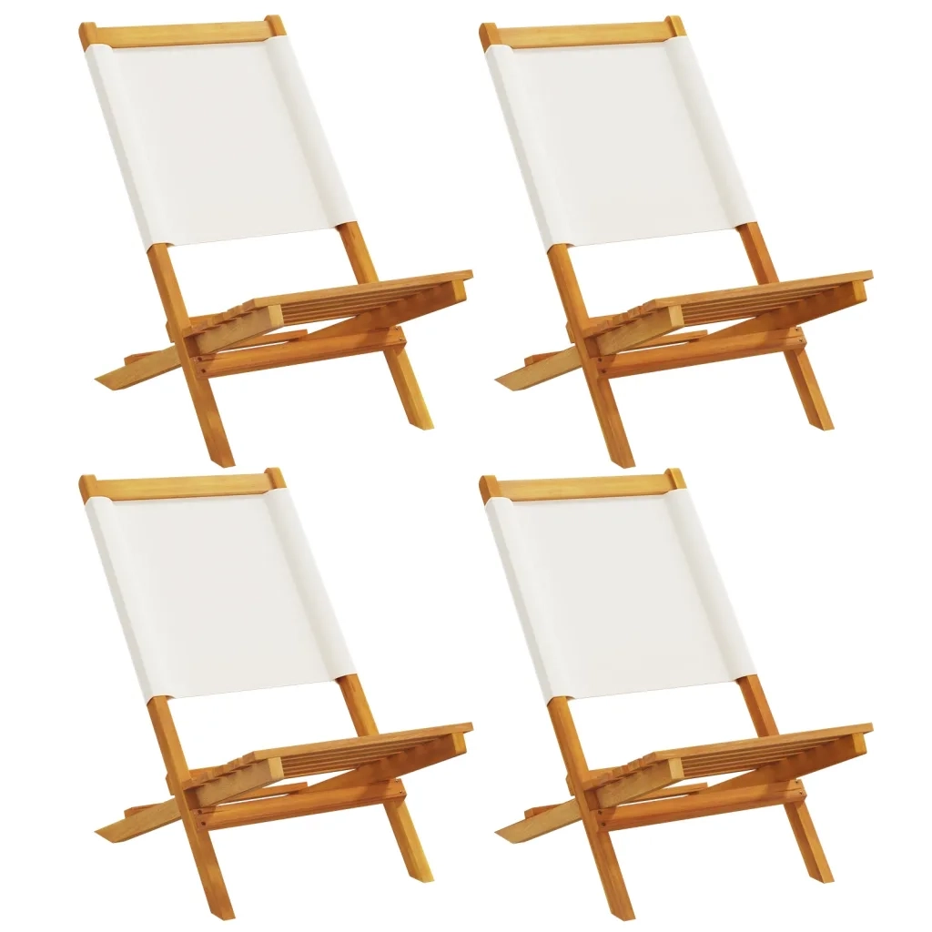 Sedie da Giardino Pieghevoli 4 pz | Sedie da Esterno Bianco Crema Tessuto e Legno