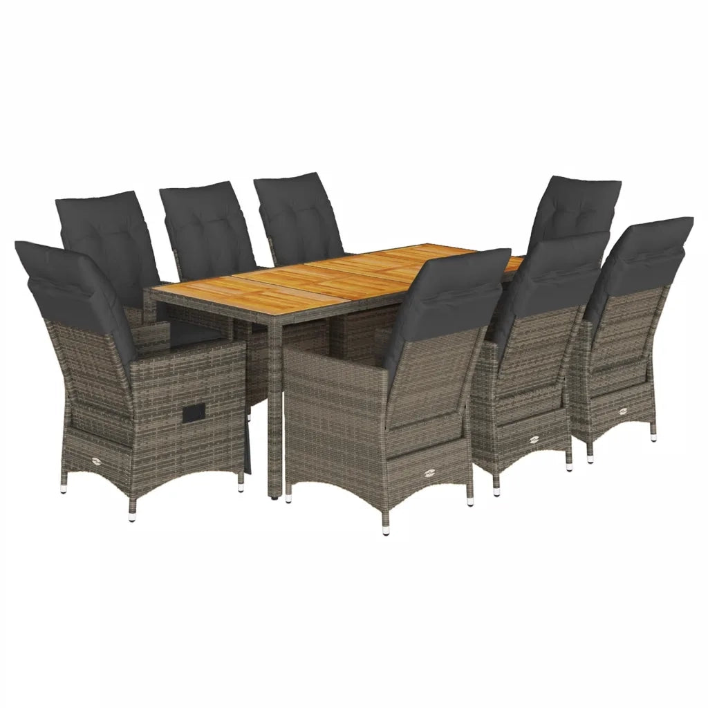 Set da Pranzo da Giardino 9 pz con Cuscini in Polyrattan Grigio 3276731